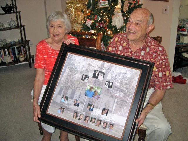 couple with their family chart gift